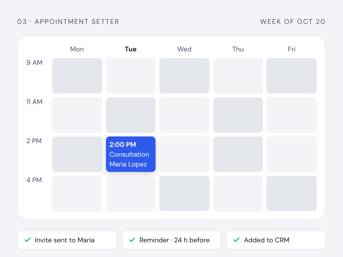 Weekly calendar with a consultation booked automatically